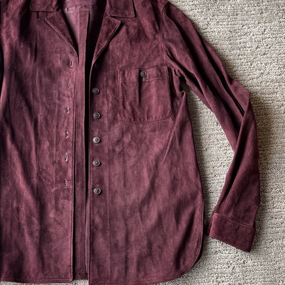 Burgundy Suede Button Down Shirt - Picture 3 of 9